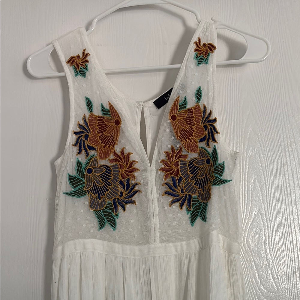 Lulu's White Maxi Dress with Floral Embroidery